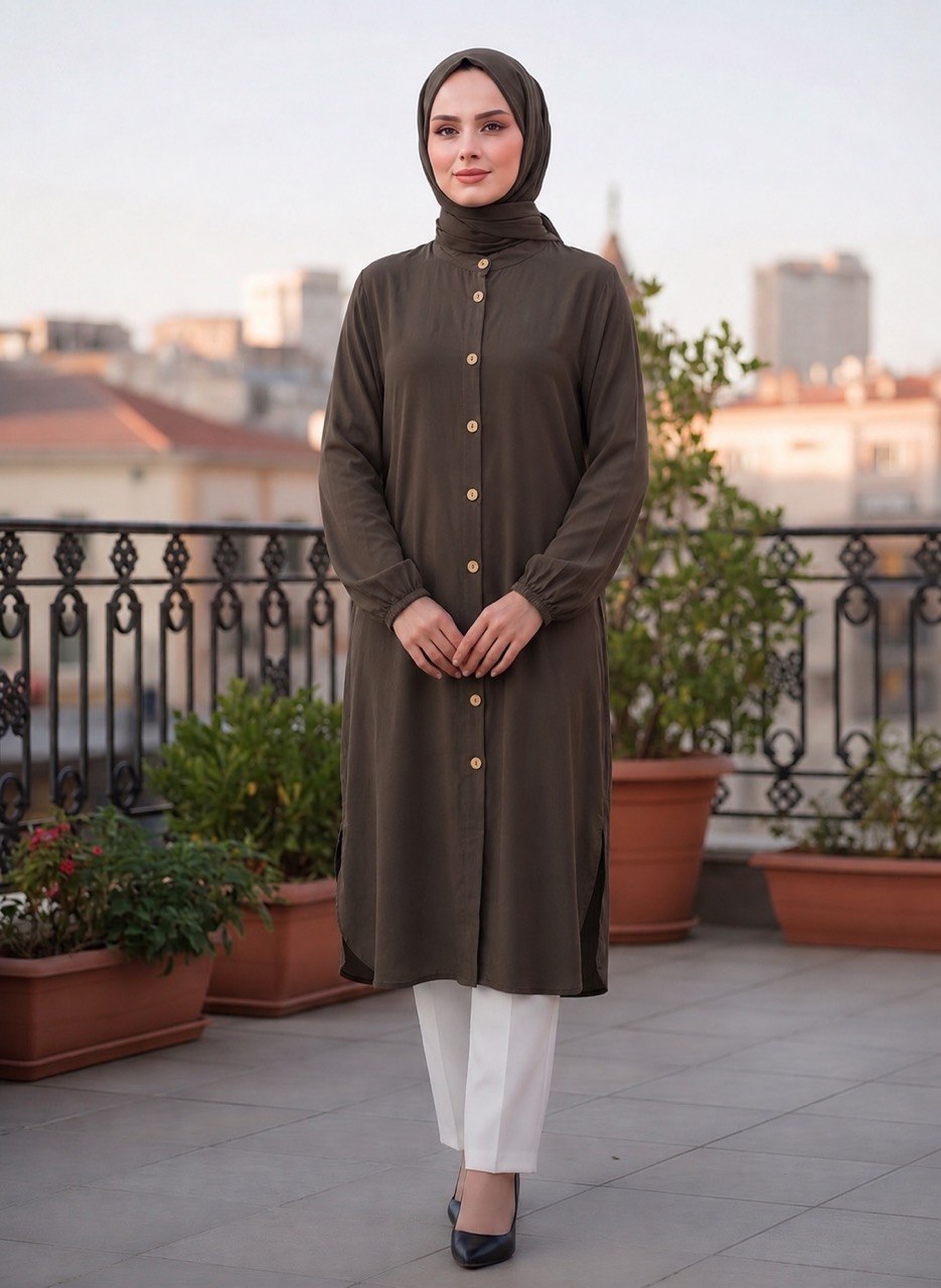Modest Button-Front Viscose Shirt