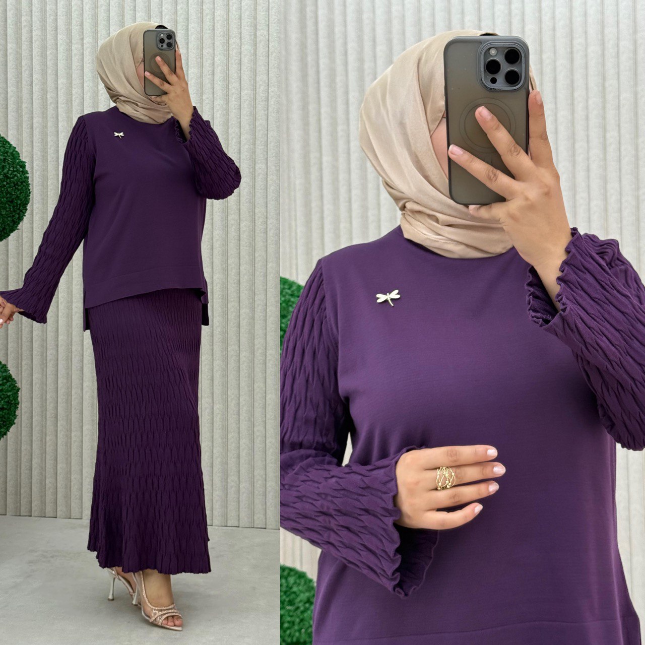 Ensemble jupe plisse et pull elegant