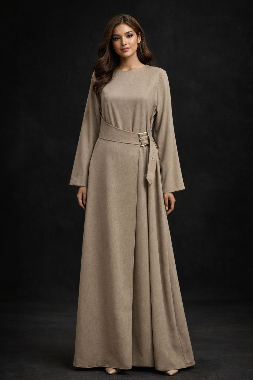 Long Sleeve Modest Dress with belt