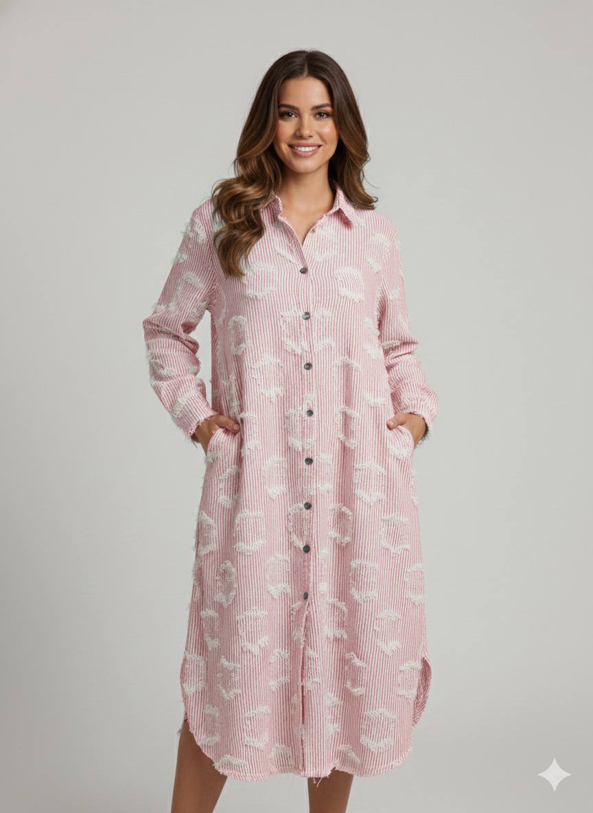 Midi Shirt Dress Striped Texture