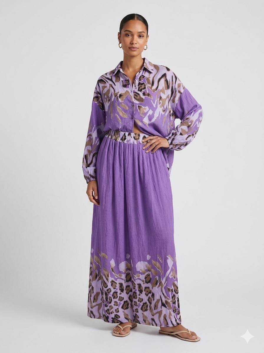 Modest chic set : Long Sleeve Shirt & Flowy Maxi Skirt
