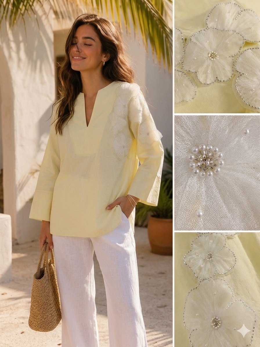 Pearl Petals Shirt With Belt