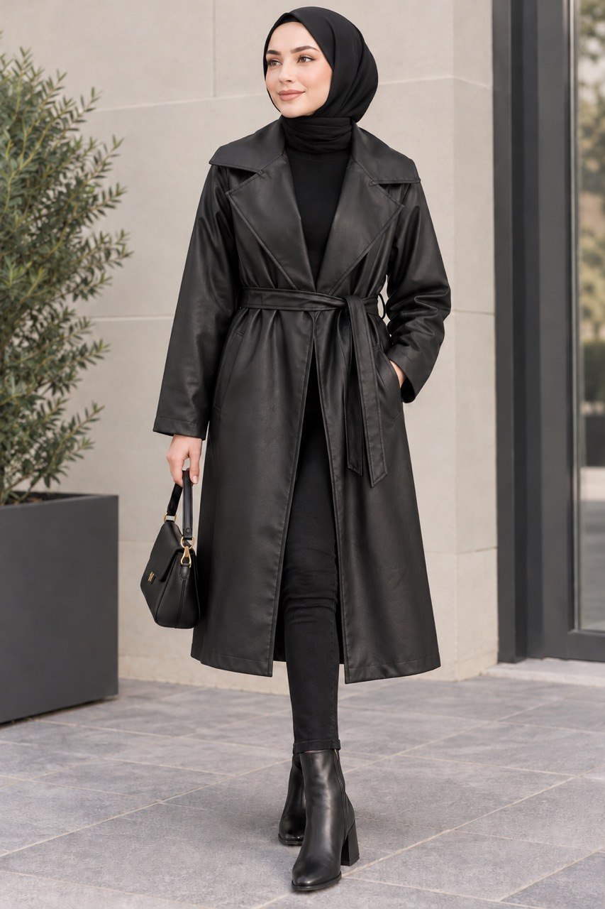 Classic Belted Leather Trench Coat