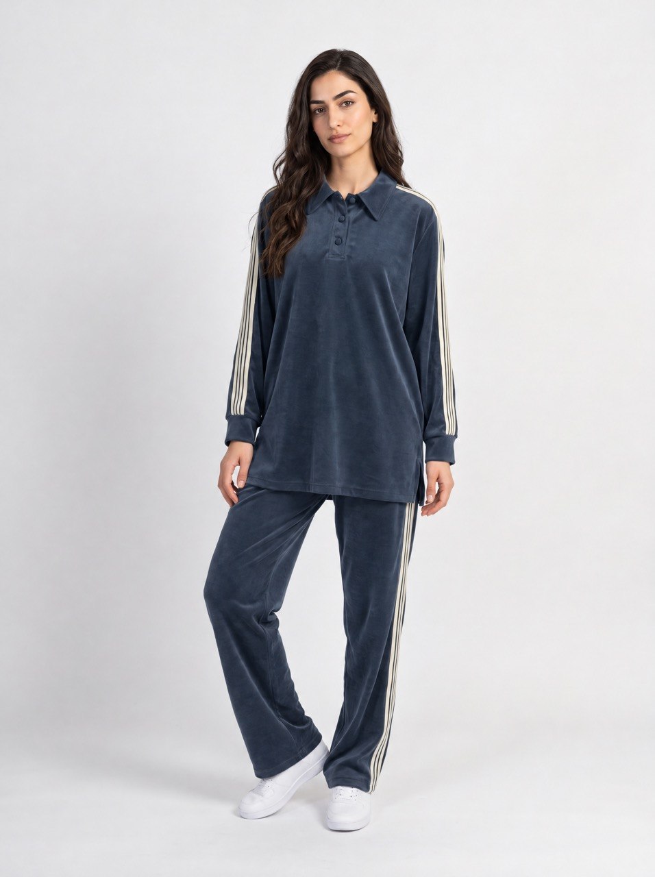 Striped Trim Velour Tracksuit