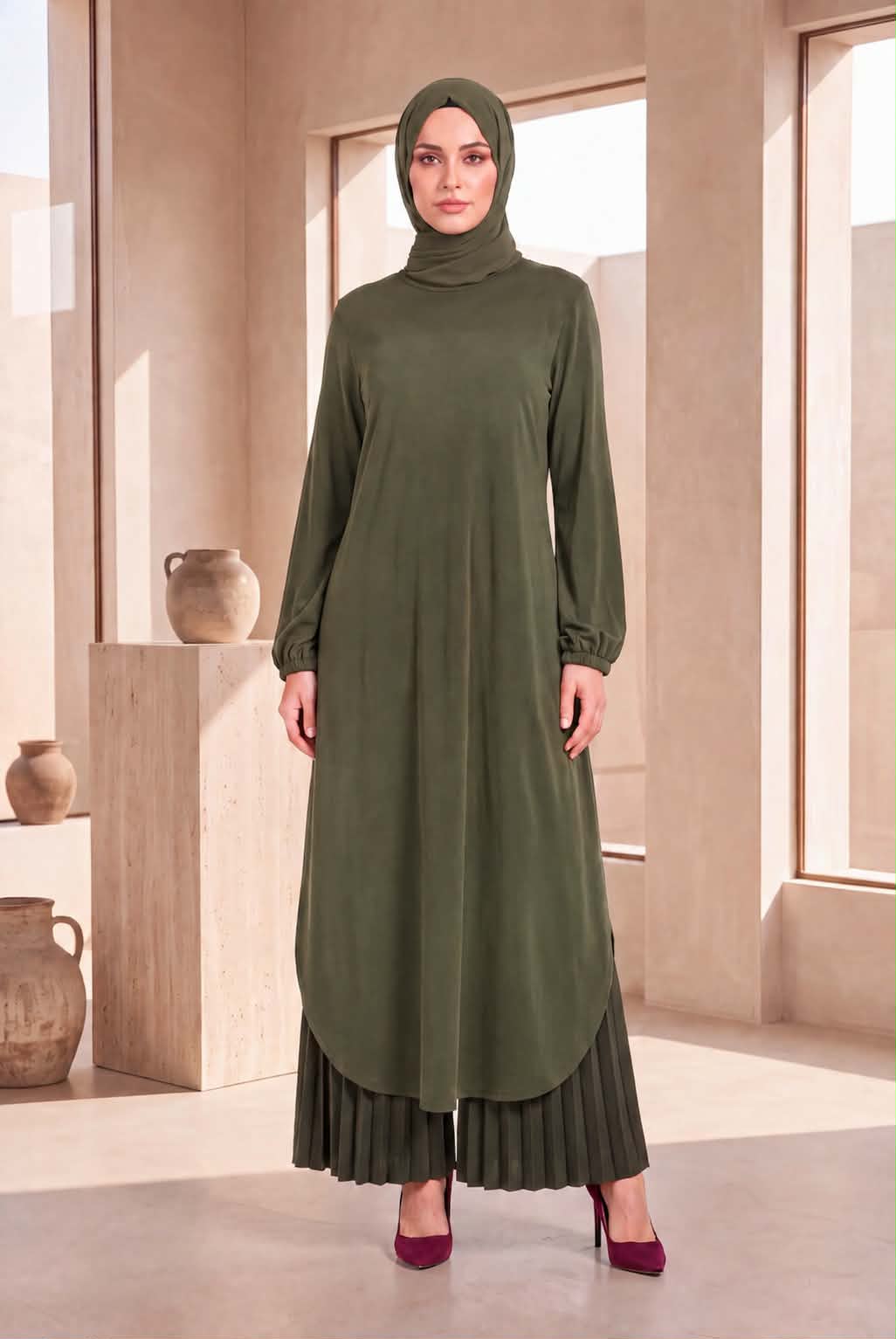 Fluid Pleated Tunic Set