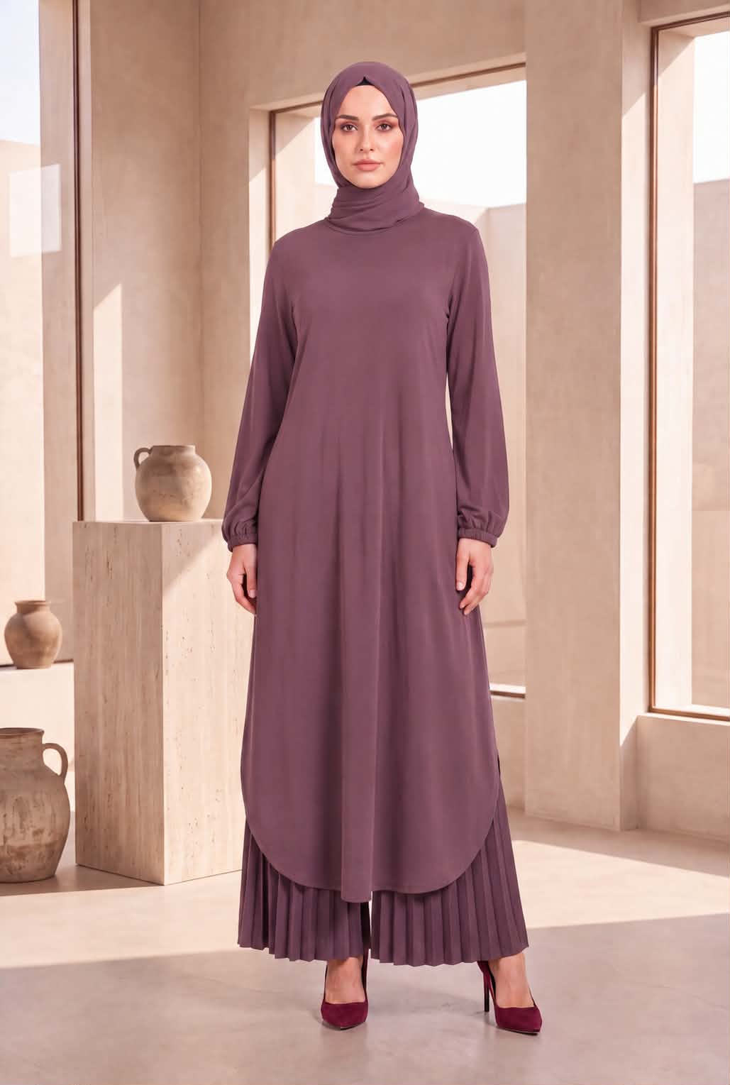Fluid Pleated Tunic Set