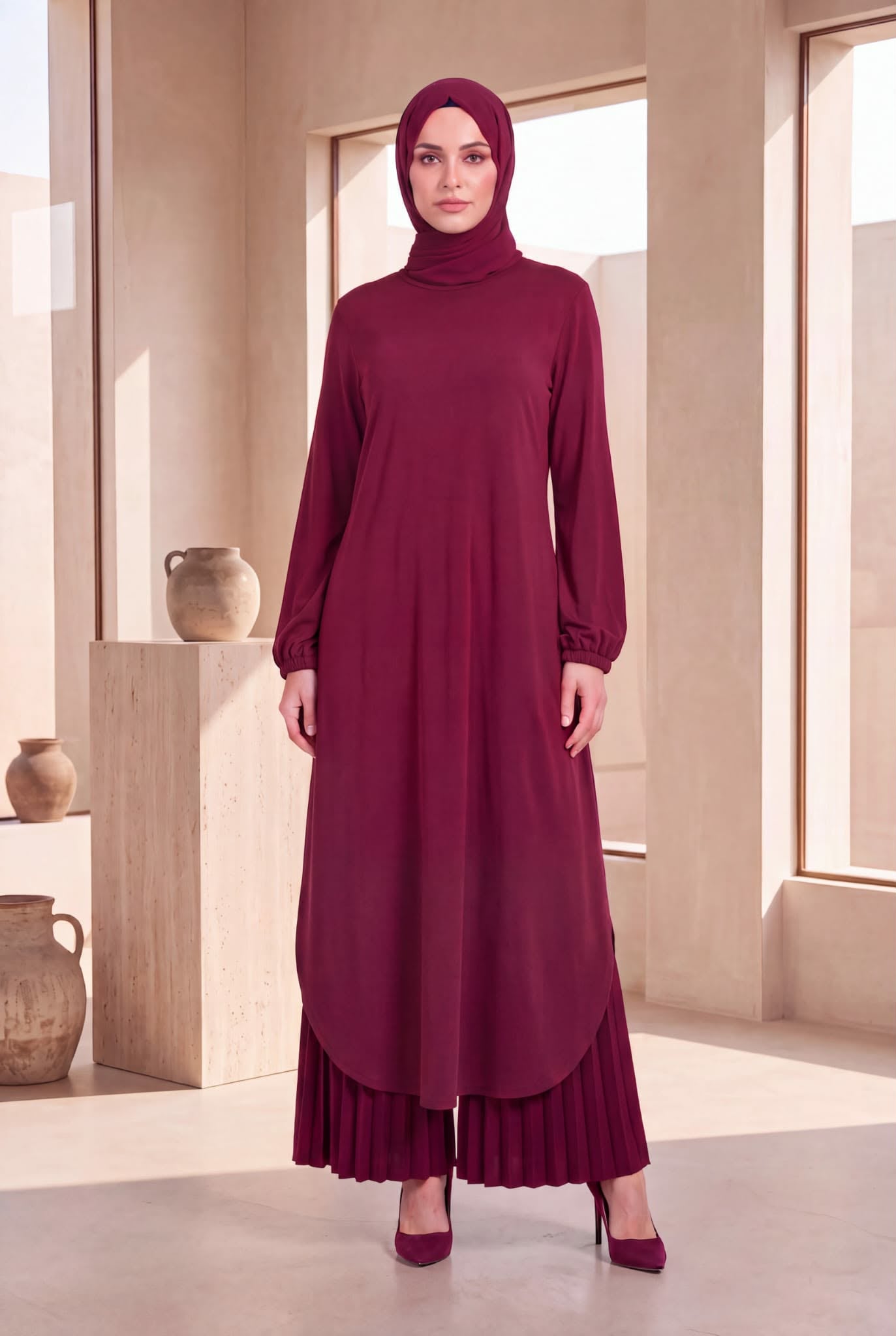 Fluid Pleated Tunic Set