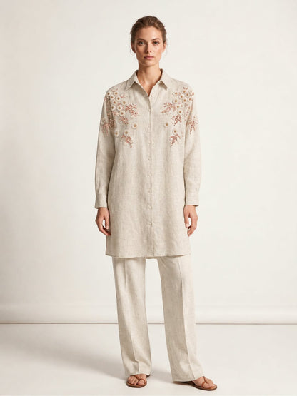 Women Plus size  One Size Floral Embroidered Oversized Shirt