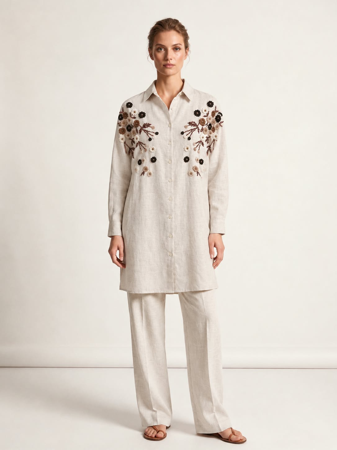 Women Plus size  One Size Floral Embroidered Oversized Shirt