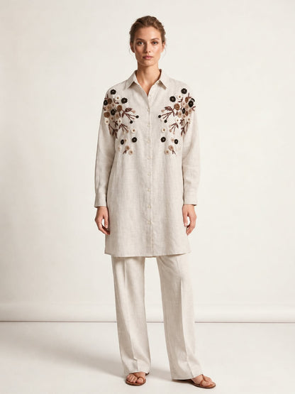 Women Plus size  One Size Floral Embroidered Oversized Shirt