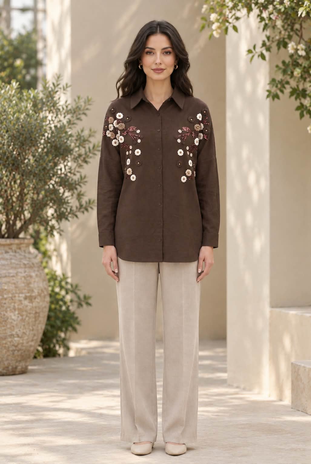 Oversized Floral Embroidery Shirt