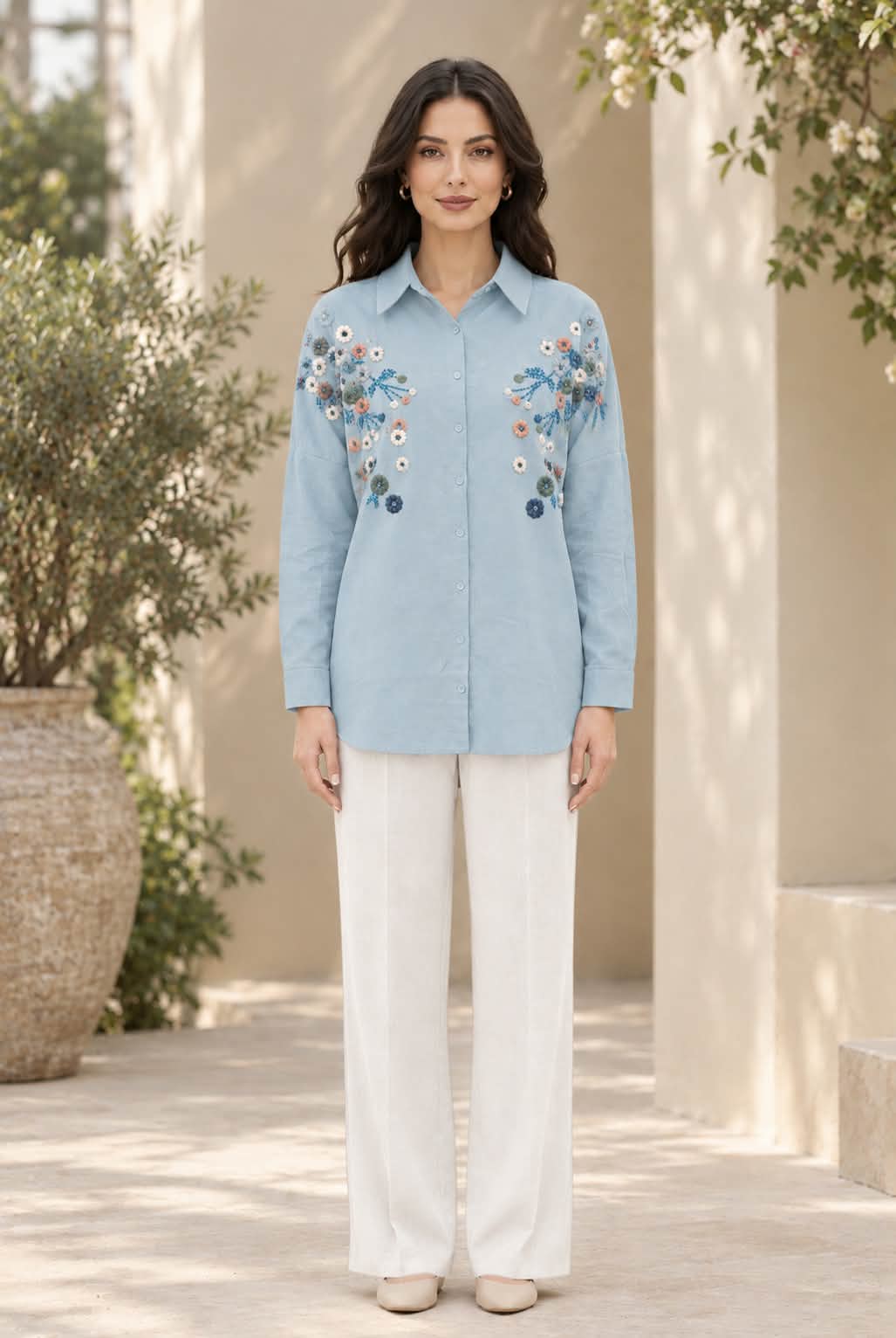 Oversized Floral Embroidery Shirt