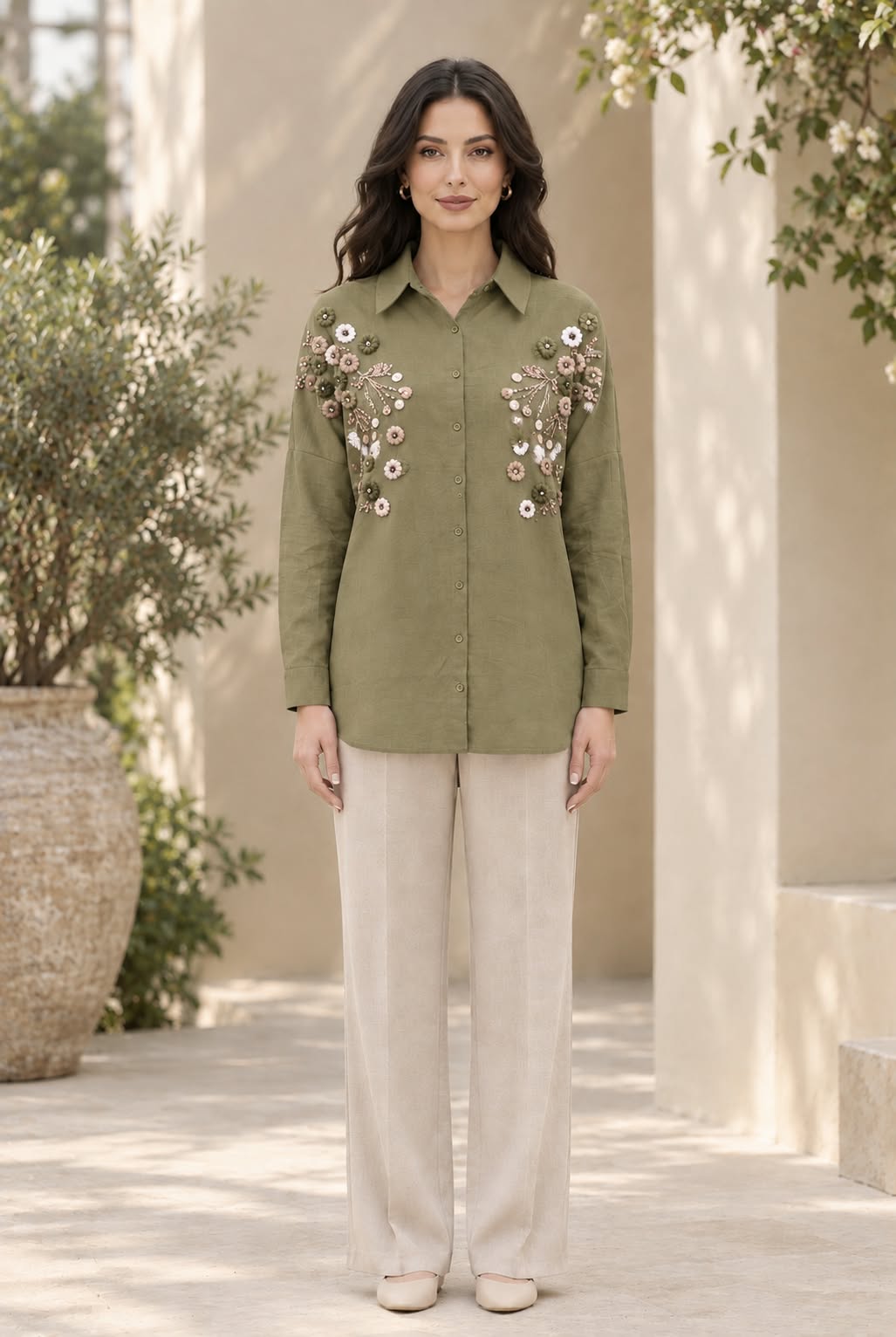 Oversized Floral Embroidery Shirt