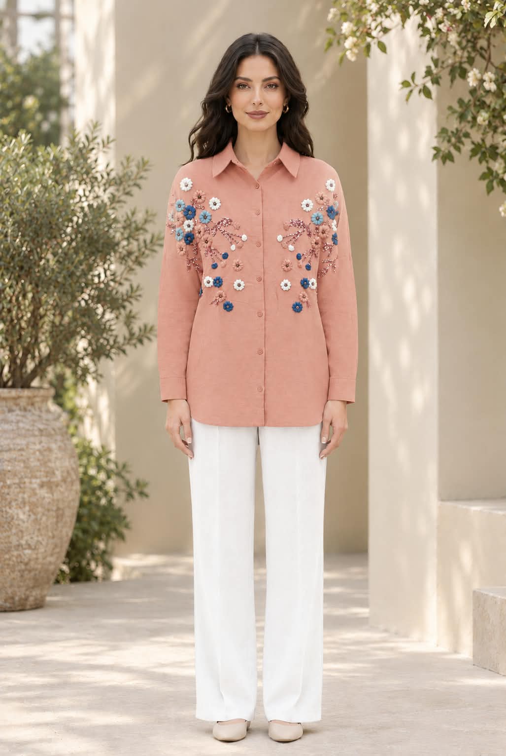 Oversized Floral Embroidery Shirt