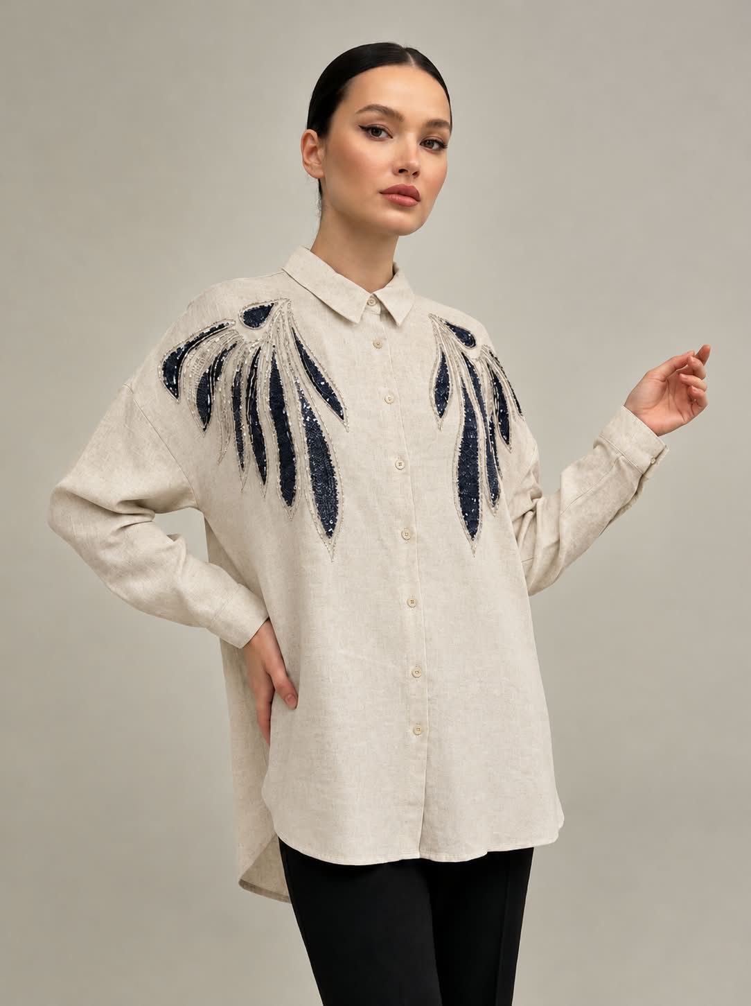 One Size Embroidered Leaf Shirt