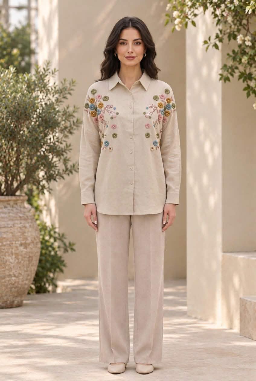 Oversized Floral Embroidery Shirt