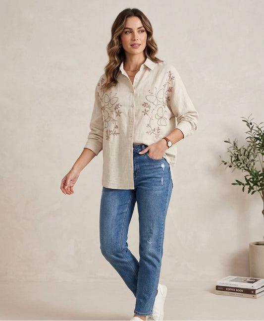 Embroidered Butterfly Shirt