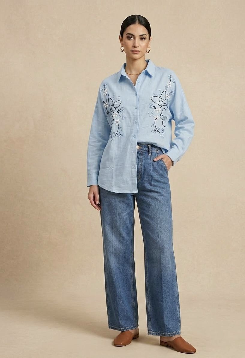Embroidered Butterfly Shirt