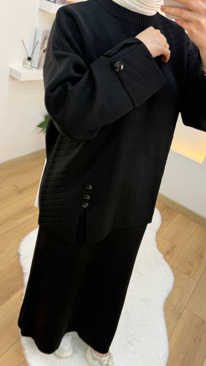 Button-Detail Ribbed Knit Skirt Set