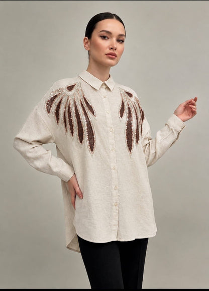 One Size Embroidered Leaf Shirt