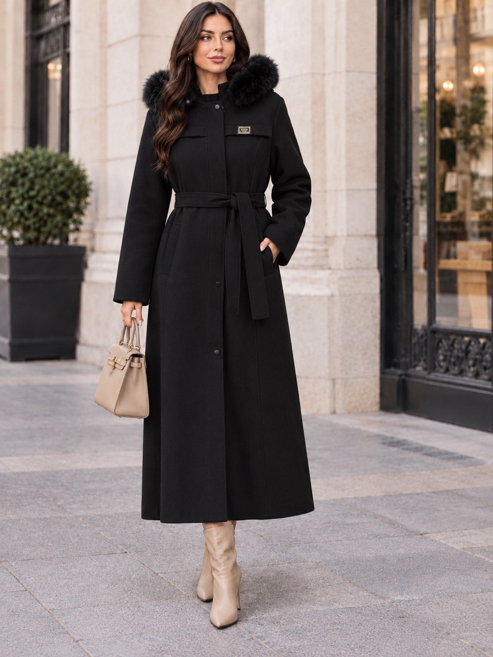Elegance Belted Detachable Hooded Coat with 3 Colors