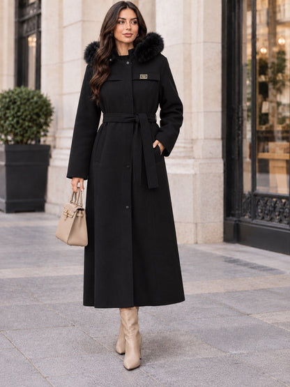 Elegance Belted Detachable Hooded Coat with 3 Colors