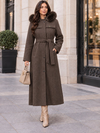 Elegance Belted Detachable Hooded Coat with 3 Colors