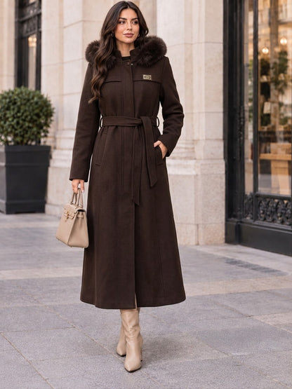 Elegance Belted Detachable Hooded Coat with 3 Colors