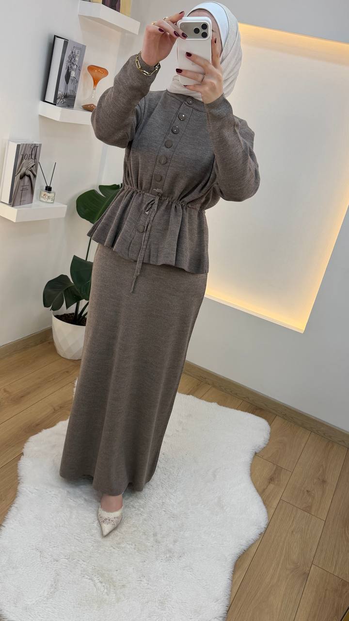 Cinched Peplum Knit Skirt Set