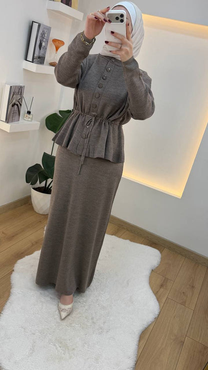 Cinched Peplum Knit Skirt Set