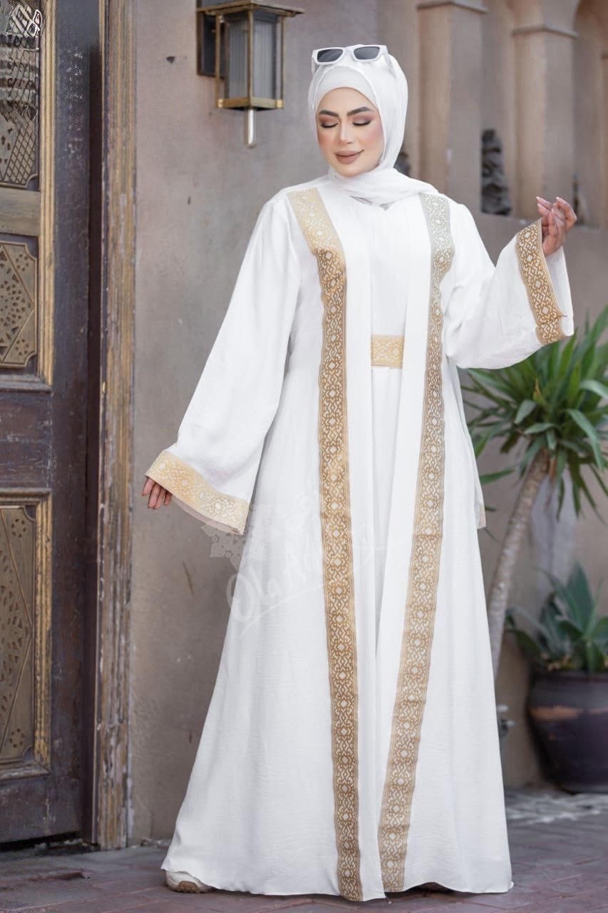 Royal white Abaya set with Gold Embroidery "Ramadan Collection "
