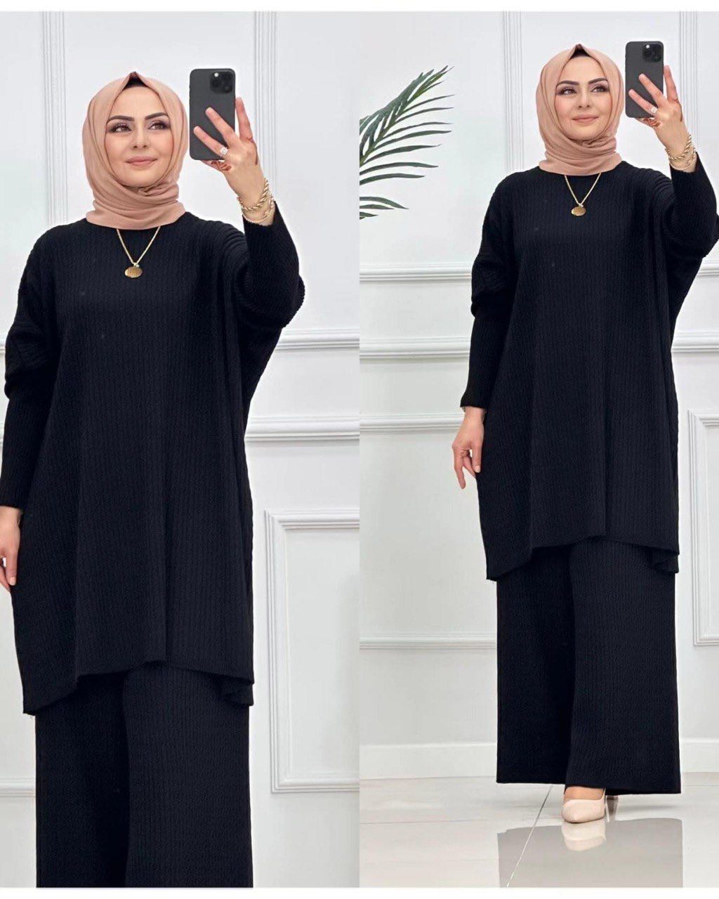 Ensemble sweatshirt tricote a motif tresse et pentalon