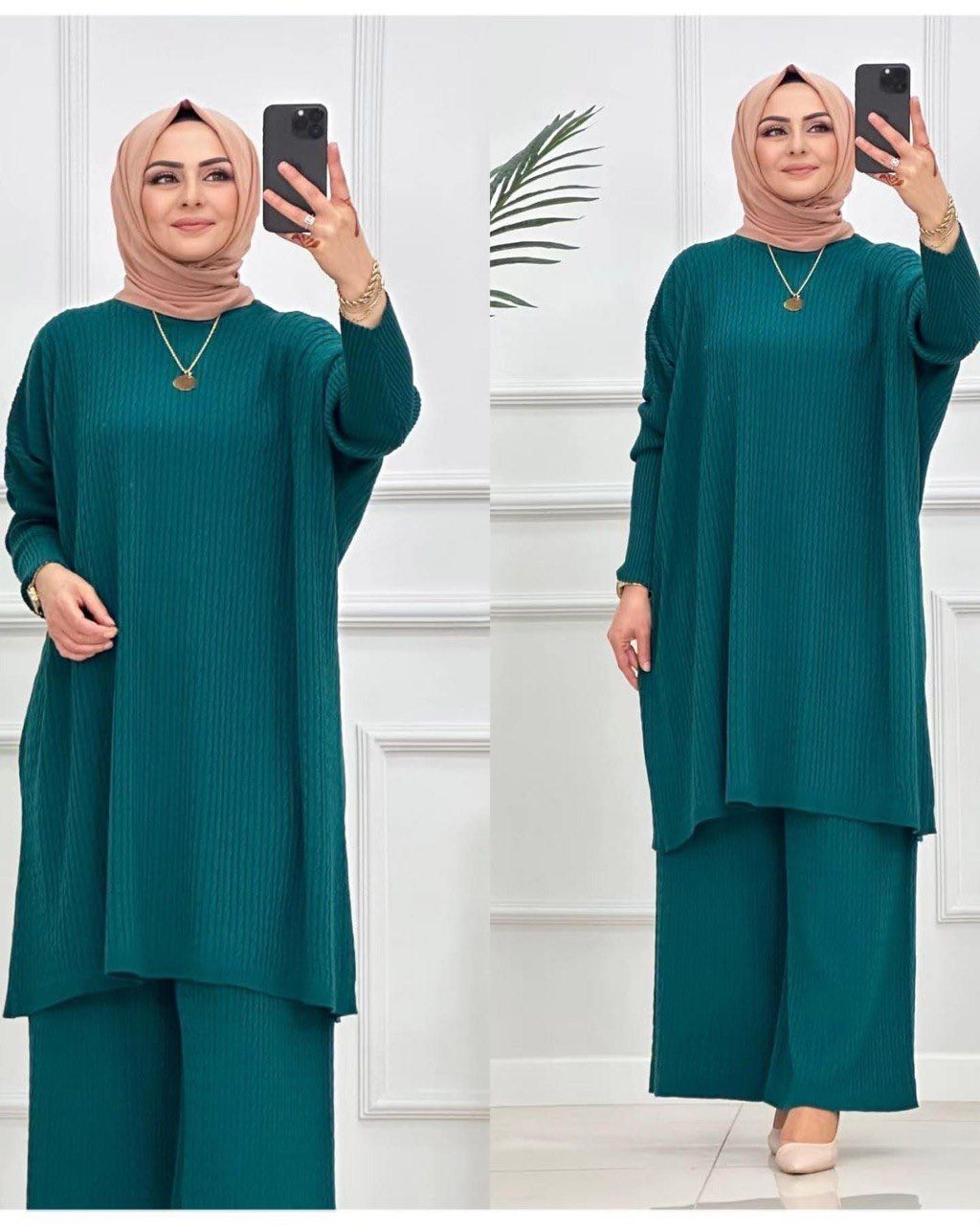 Ensemble sweatshirt tricote a motif tresse et pentalon