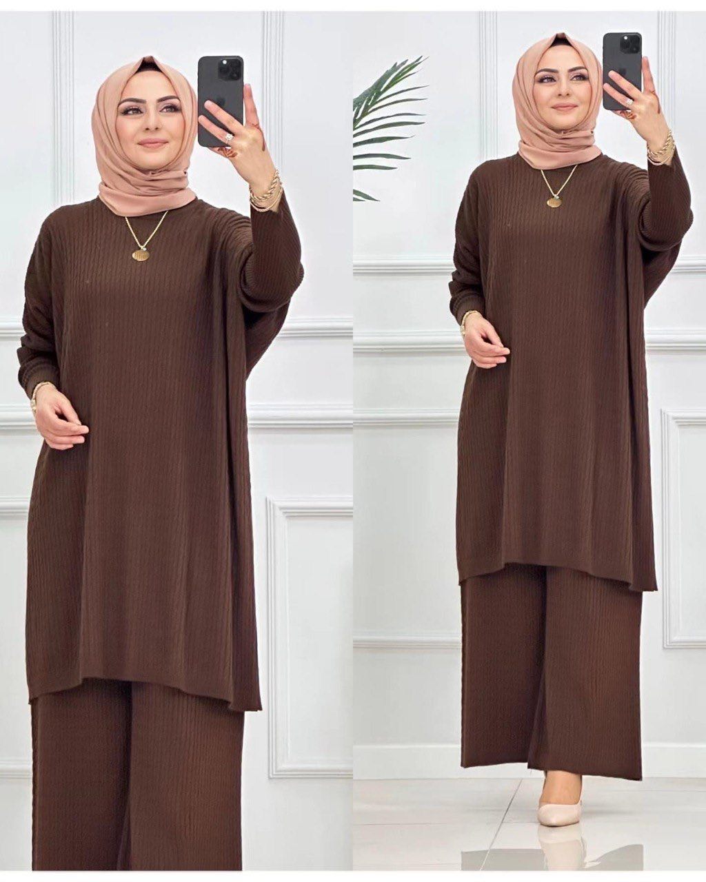 Ensemble sweatshirt tricote a motif tresse et pentalon