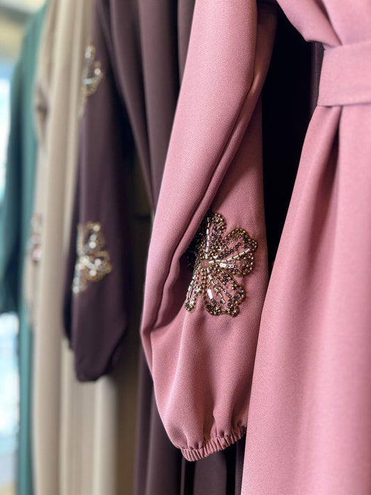 Elegant abaya avec strass sur les manches,tenue chic,robe de soiree