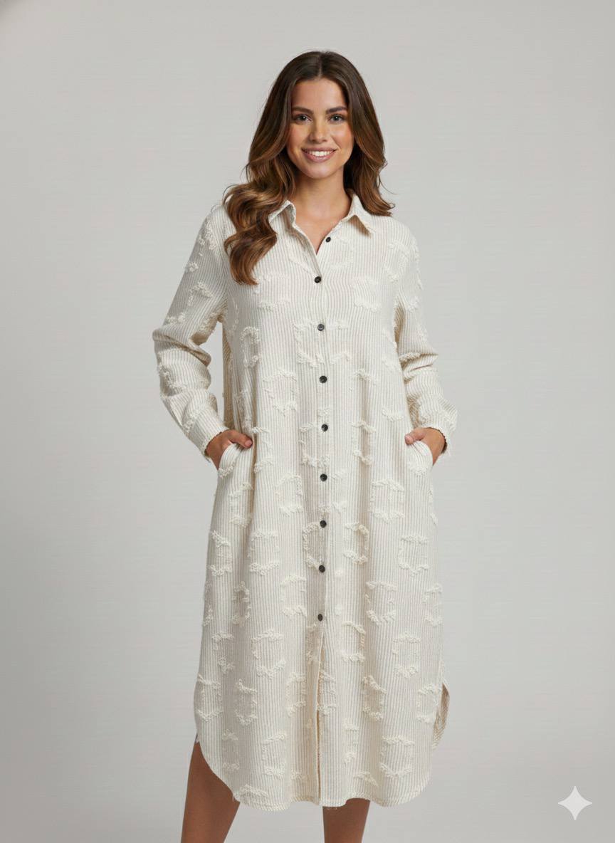 Midi Shirt Dress Striped Texture