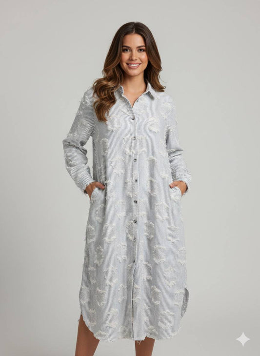 Midi Shirt Dress Striped Texture