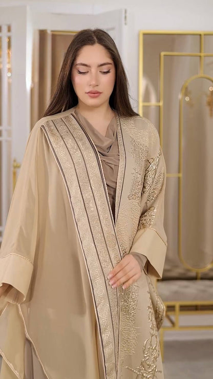 Golden Glow Luxury Brocade Abaya ( Outer Piece  only )