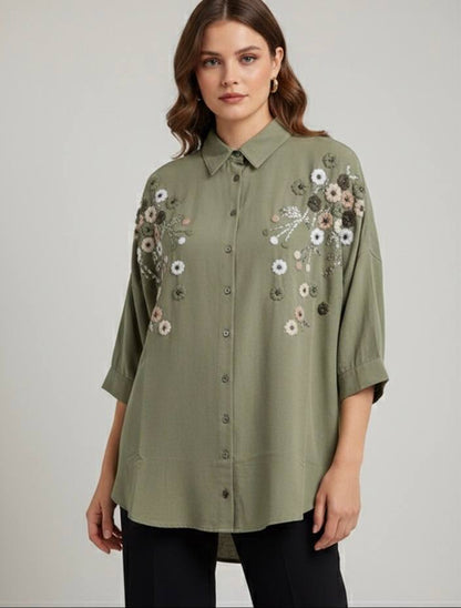 Oversized BOHO-Chic shirt with floral Embroidery