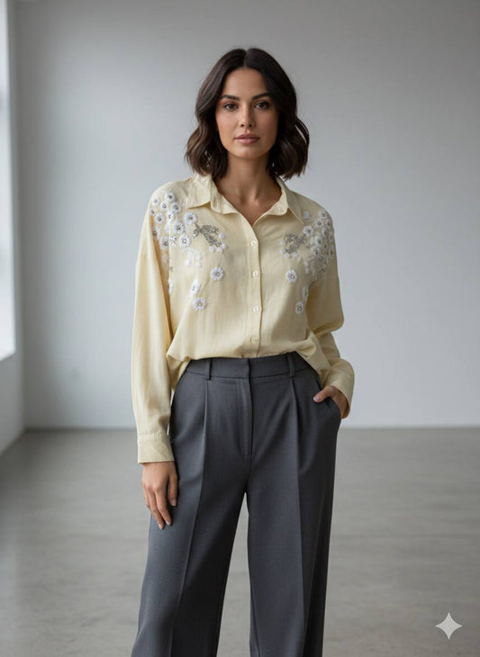 Shirt with Floral Embroidery