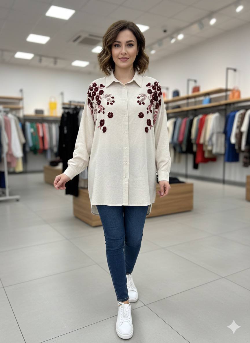 Shirt with Floral Embroidery