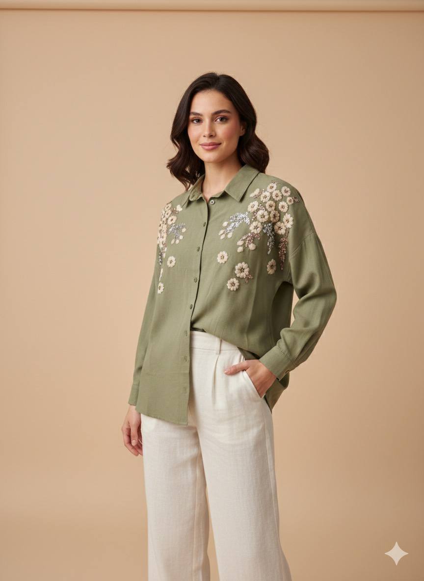 Shirt with Floral Embroidery