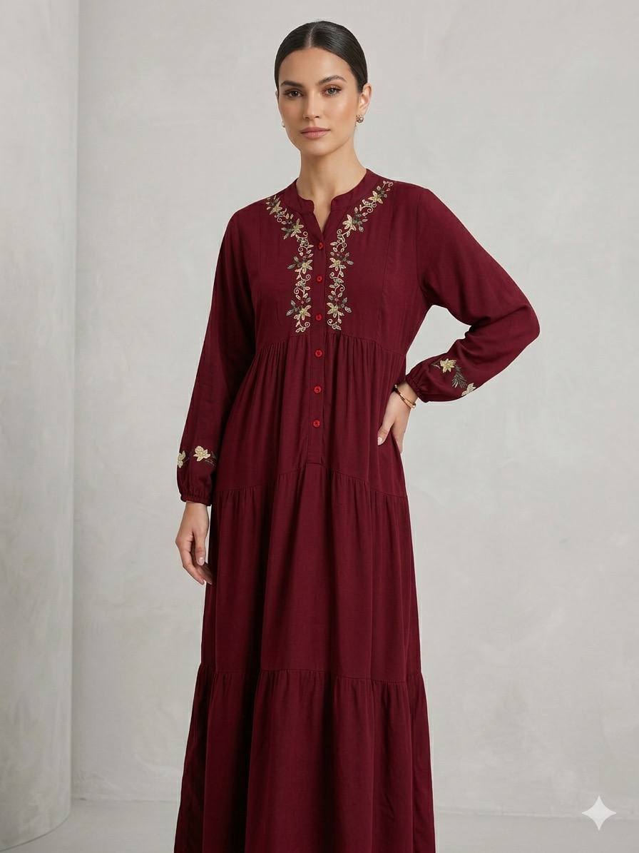Boho chic long sleeve Embroidered Dress