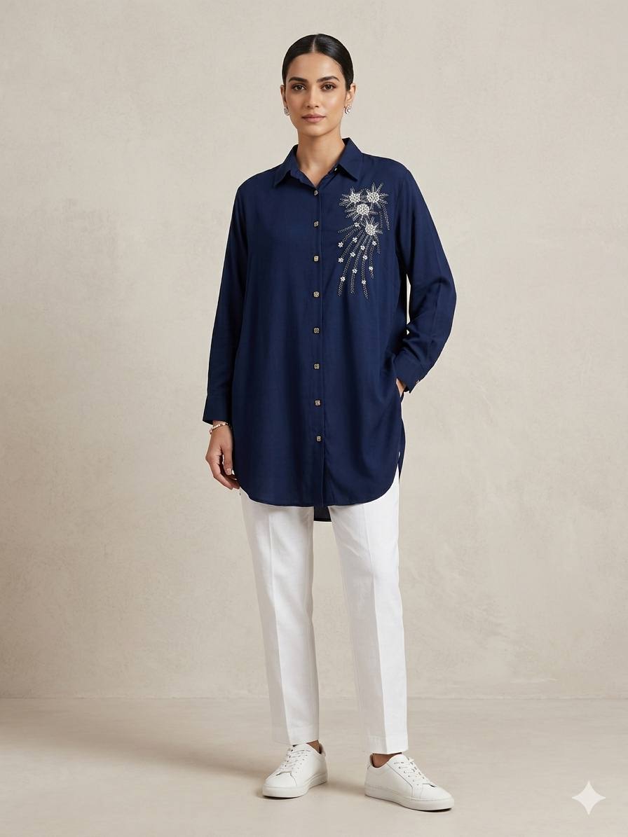 Embroidered Long sleeve chemise