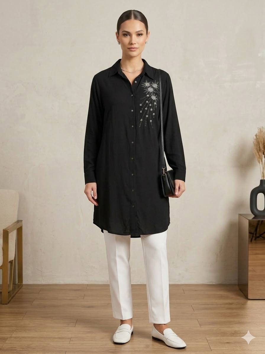 Embroidered Long sleeve chemise