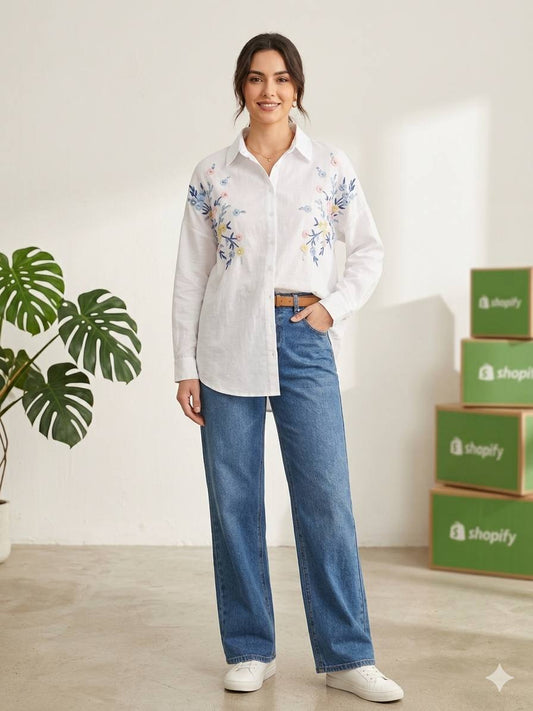 Over Sized Shirt with Floral Details