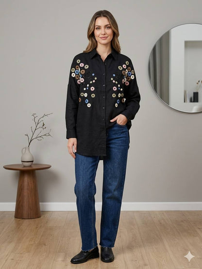 Oversized BOHO-Chic shirt with floral Embroidery