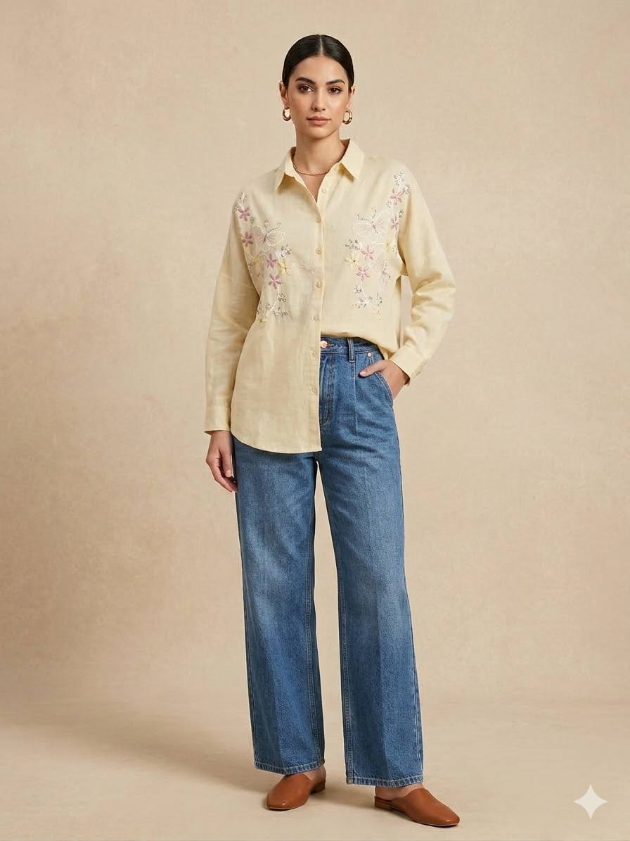 Embroidered Butterfly Long Sleeve Shirt ( oversize)