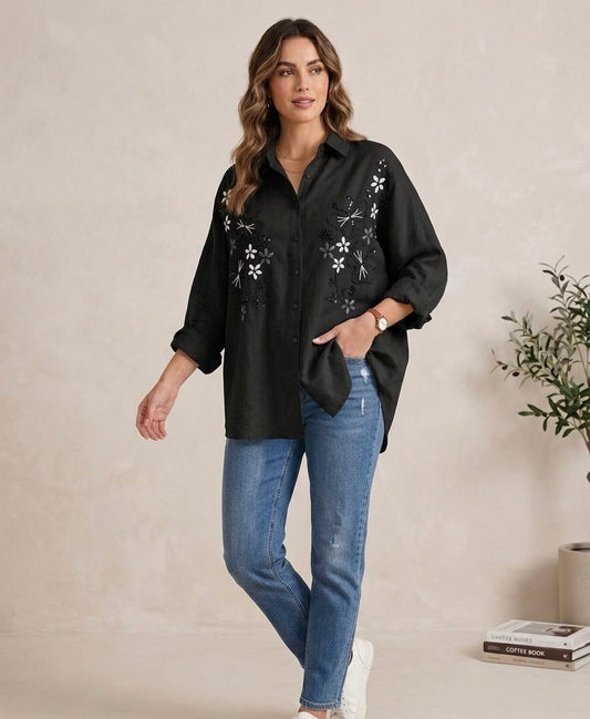 Embroidered Butterfly Long Sleeve Shirt ( oversize)
