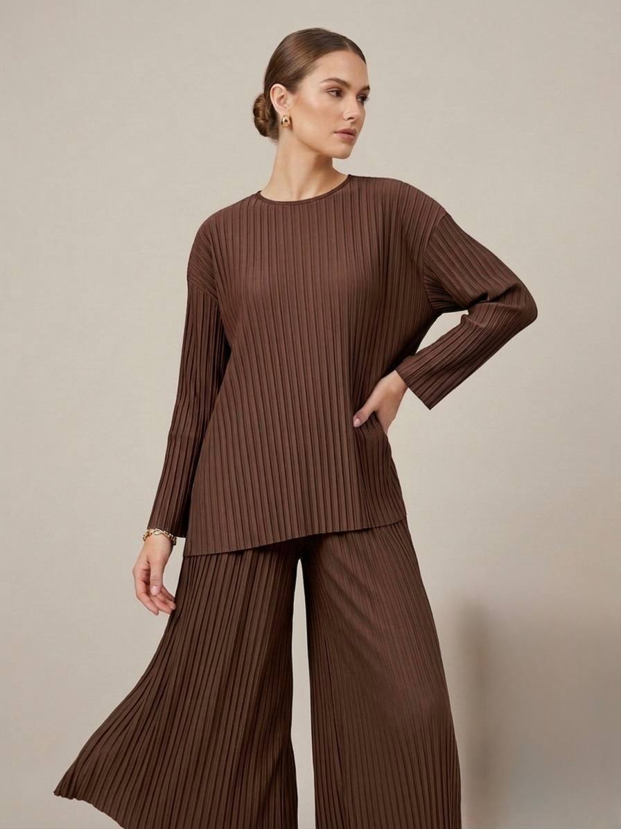 Relaxed Fit Pleated Tunic & Wide leg Pants Set